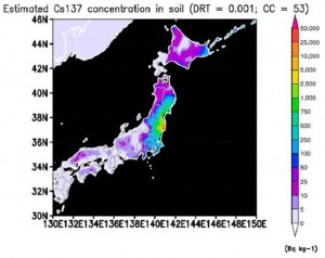 写真(放射性セシウムによる土壌汚染) 出典:IPPNW-Report "Health consequences resulting from Fukushima Update 2015"